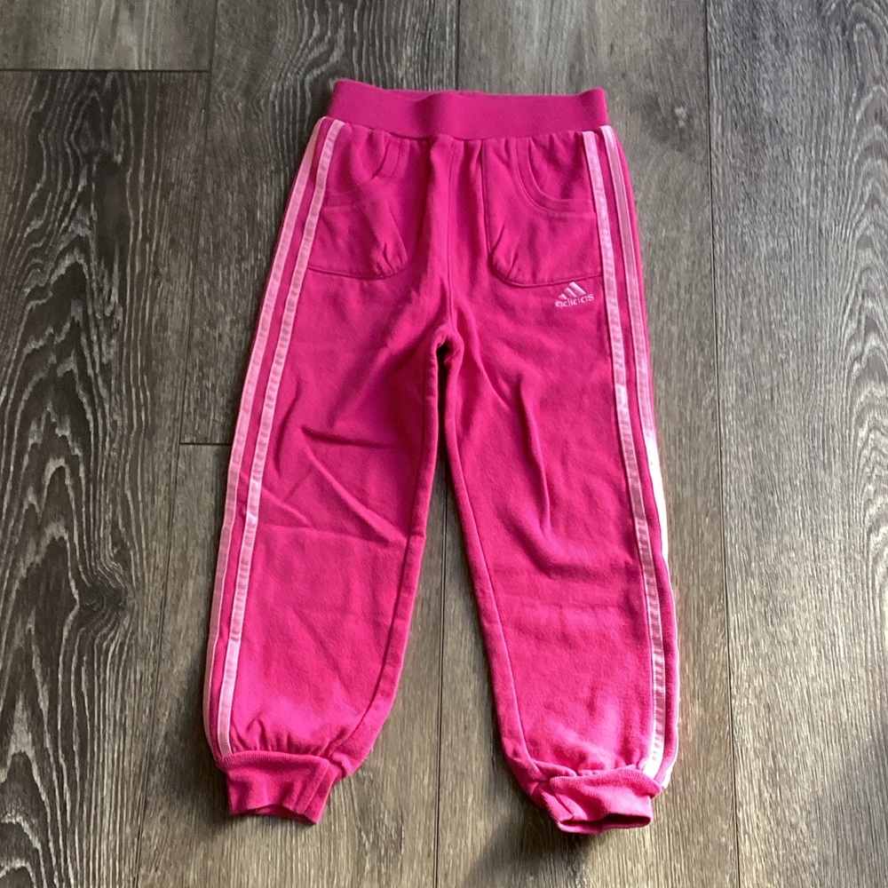 adidas Kids Bright Pink Sweatpants with Stripes